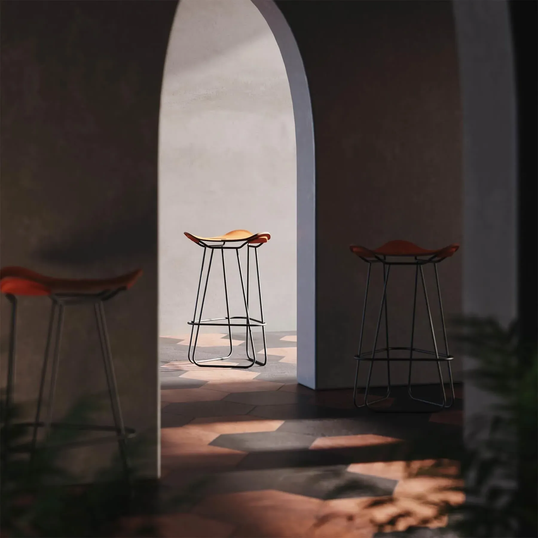 Barstool with Steel Frame - Polo, Leather