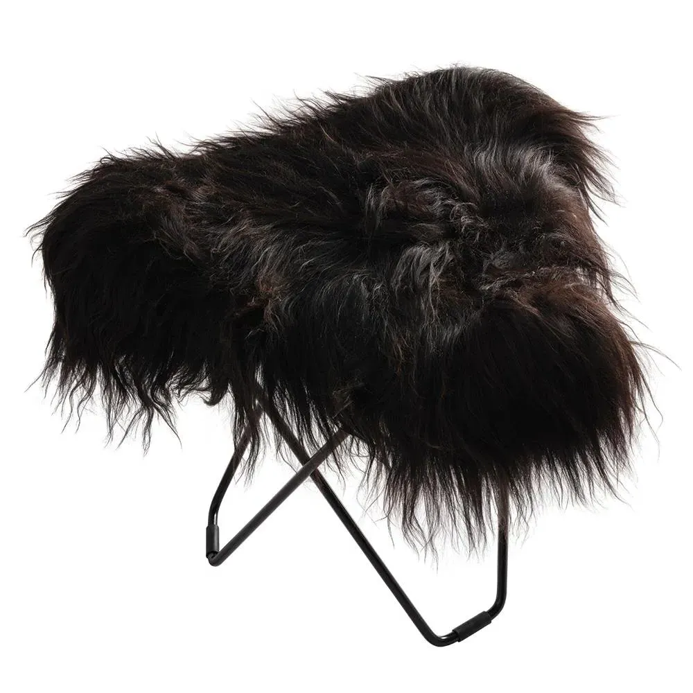 Flying Goose Stool Long Hair - Black, Sheepskin
