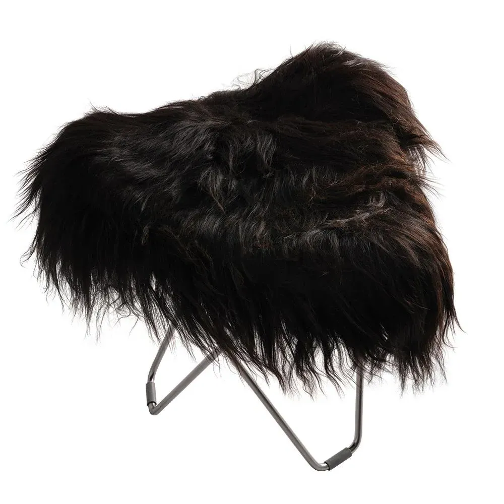 Flying Goose Stool Long Hair - Black, Sheepskin image