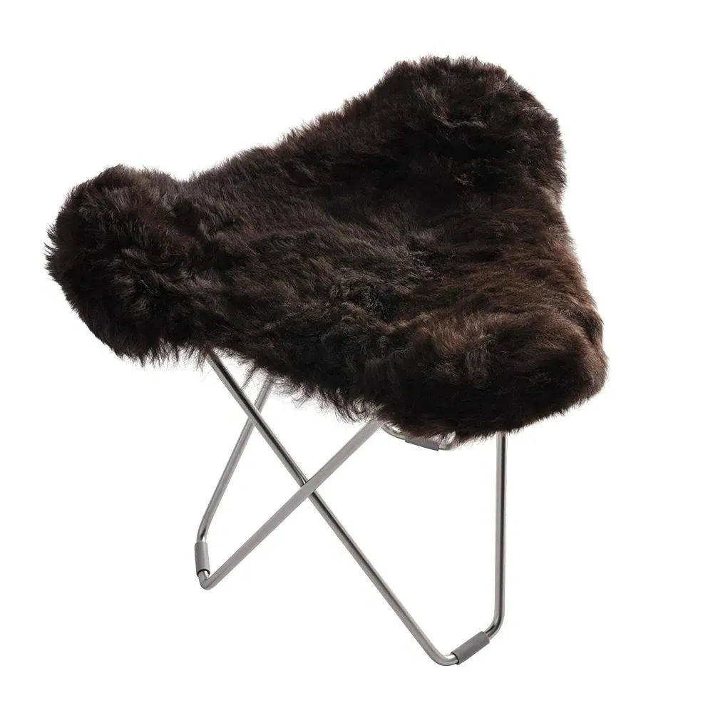 Flying Goose Stool Long Hair - Brown, Sheepskin