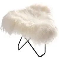 Flying Goose Stool Long Hair - White, Sheepskin