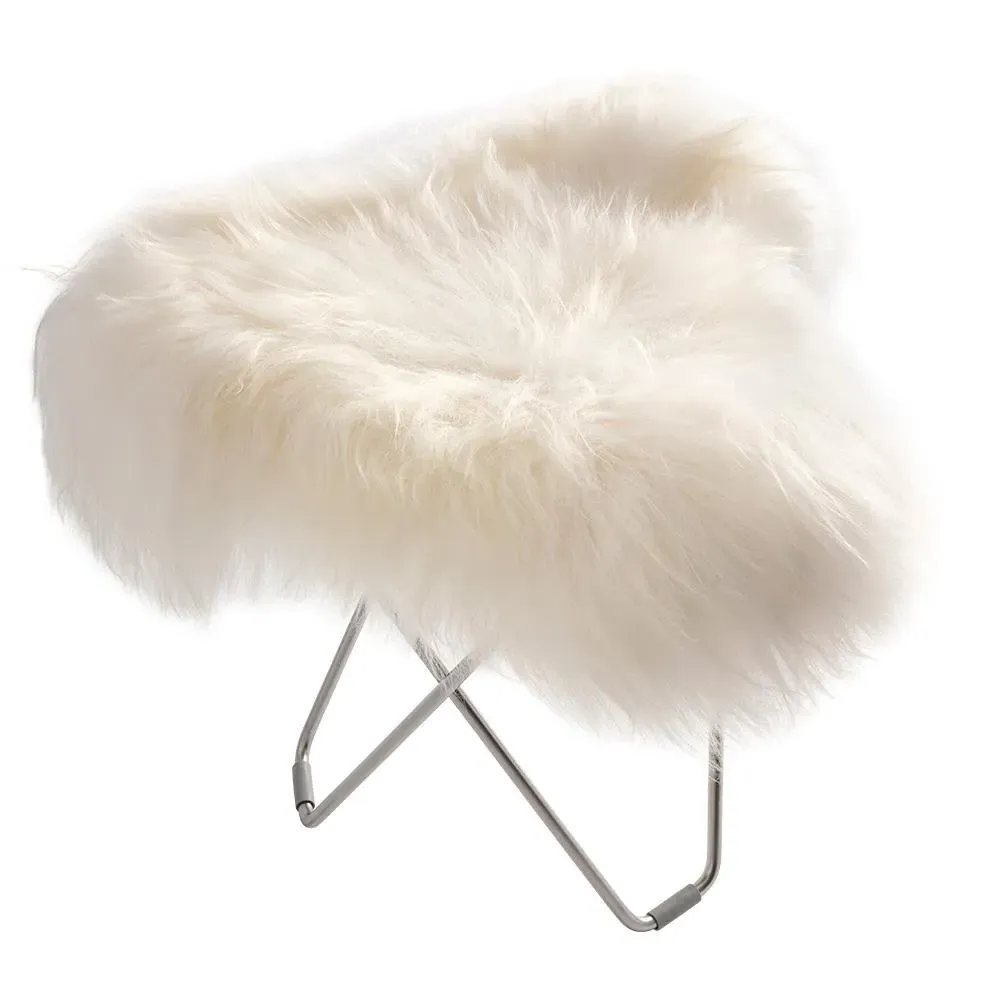 Flying Goose Stool Long Hair - White, Sheepskin