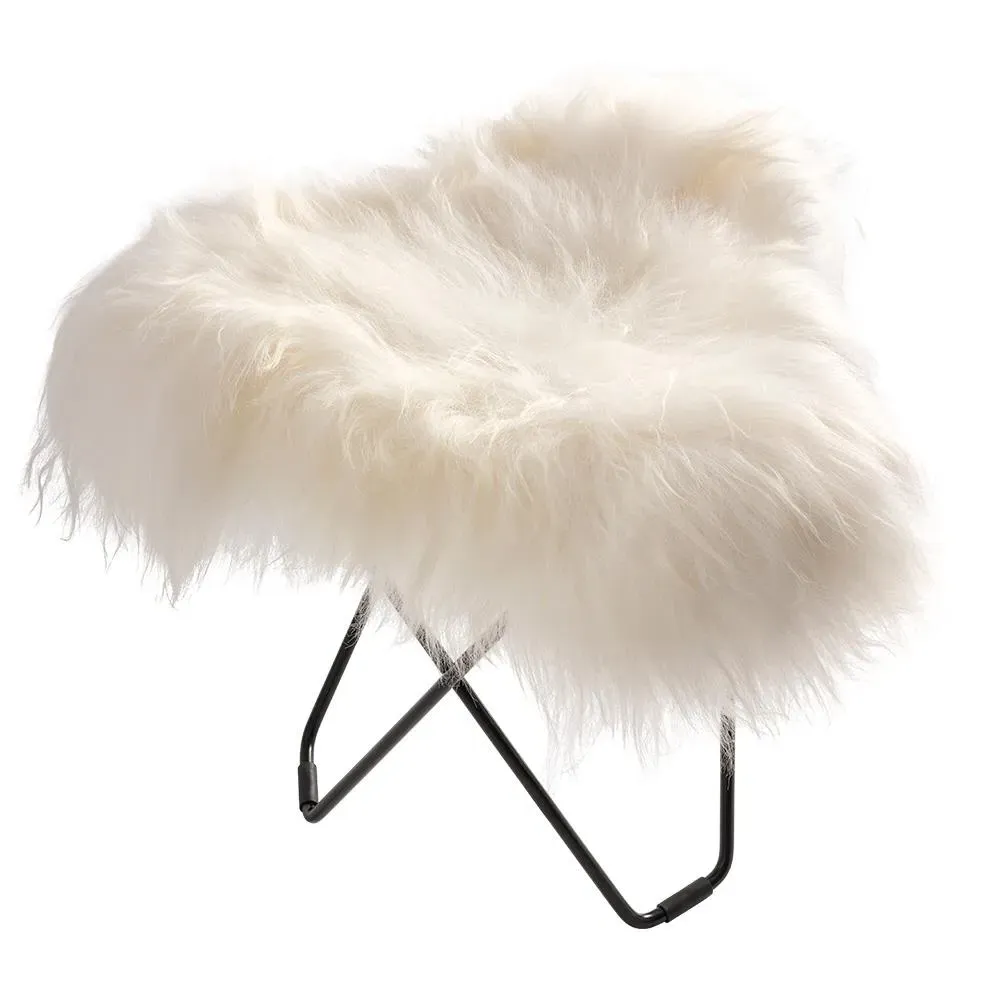 Flying Goose Stool Long Hair - White, Sheepskin image