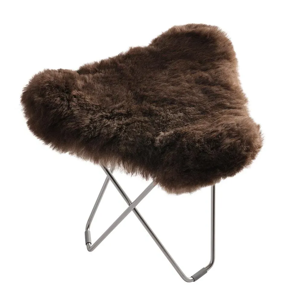 Flying Goose Stool Short Hair - Brown, Sheepskin