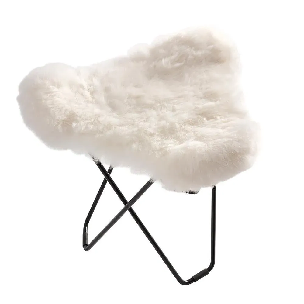 Flying Goose Stool Short Hair - White, Sheepskin