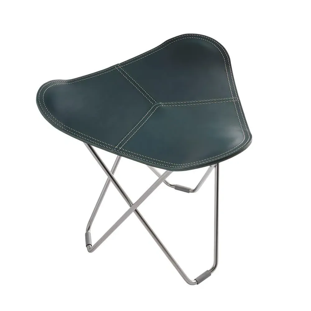 Flying Goose Stool with Chrome Base - Blue, Leather image