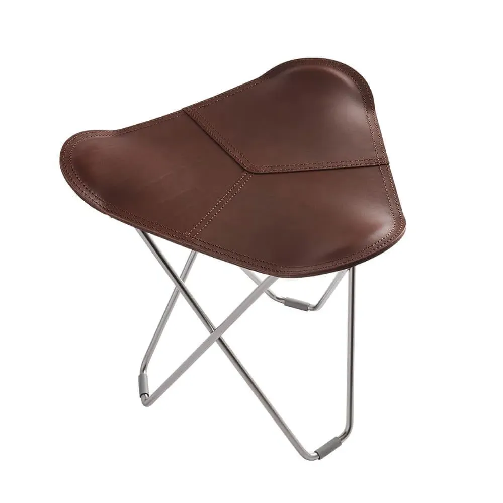 Flying Goose Stool with Chrome Base - Chocolate, Leather