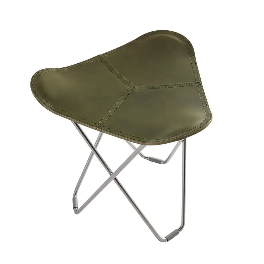 Flying Goose Stool with Chrome Base - Green, Leather