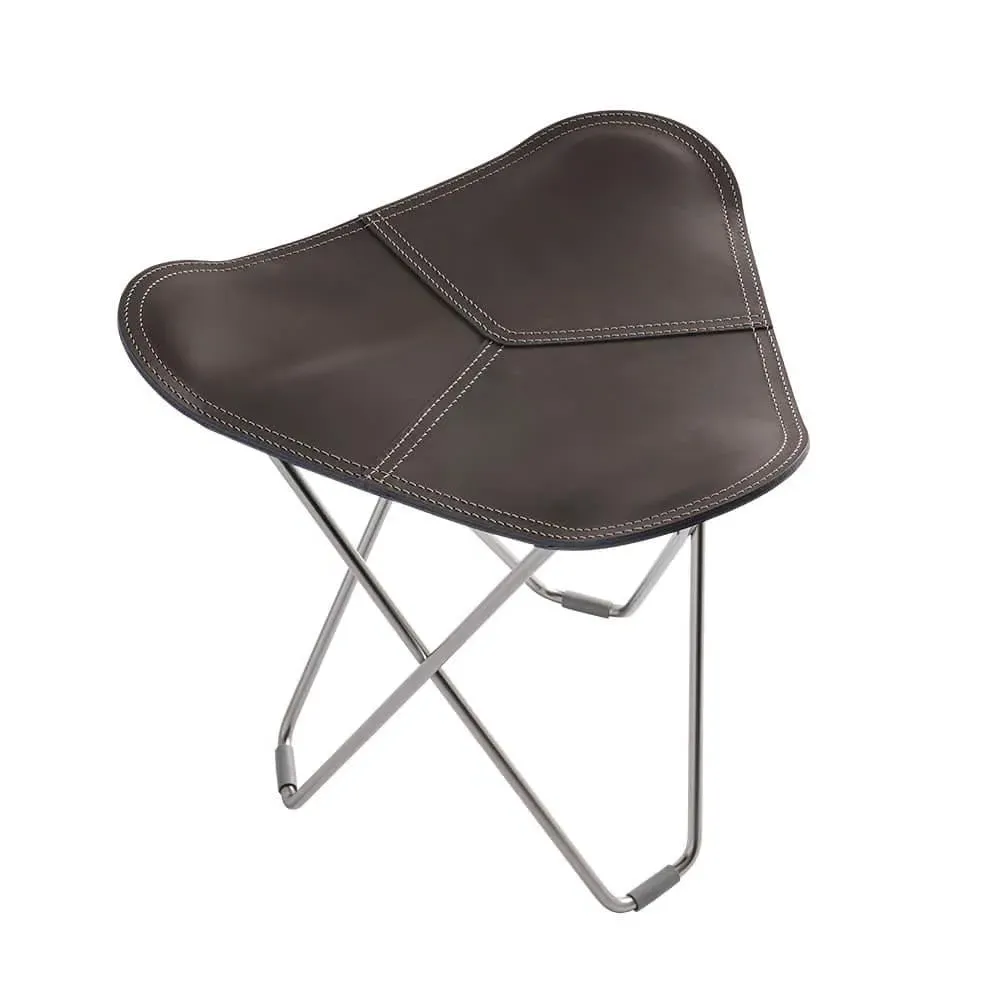 Flying Goose Stool with Chrome Base - Grey, Leather