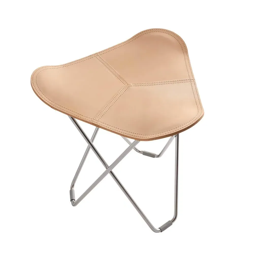 Flying Goose Stool with Chrome Base - Nature, Leather