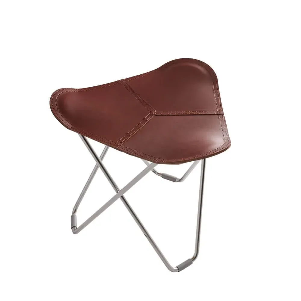 Flying Goose Stool with Chrome Base - Oak, Leather