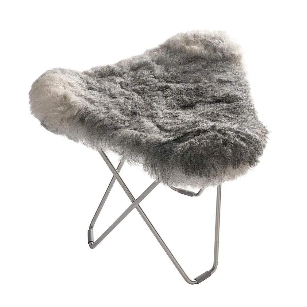 Iceland Flying Goose Stool - Grey, Sheepskin