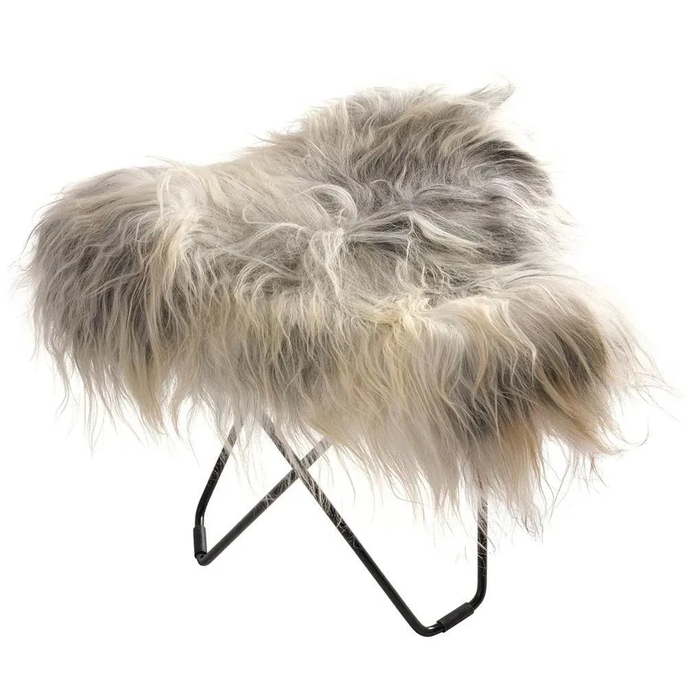 Iceland Flying Goose Stool - Grey, Sheepskin