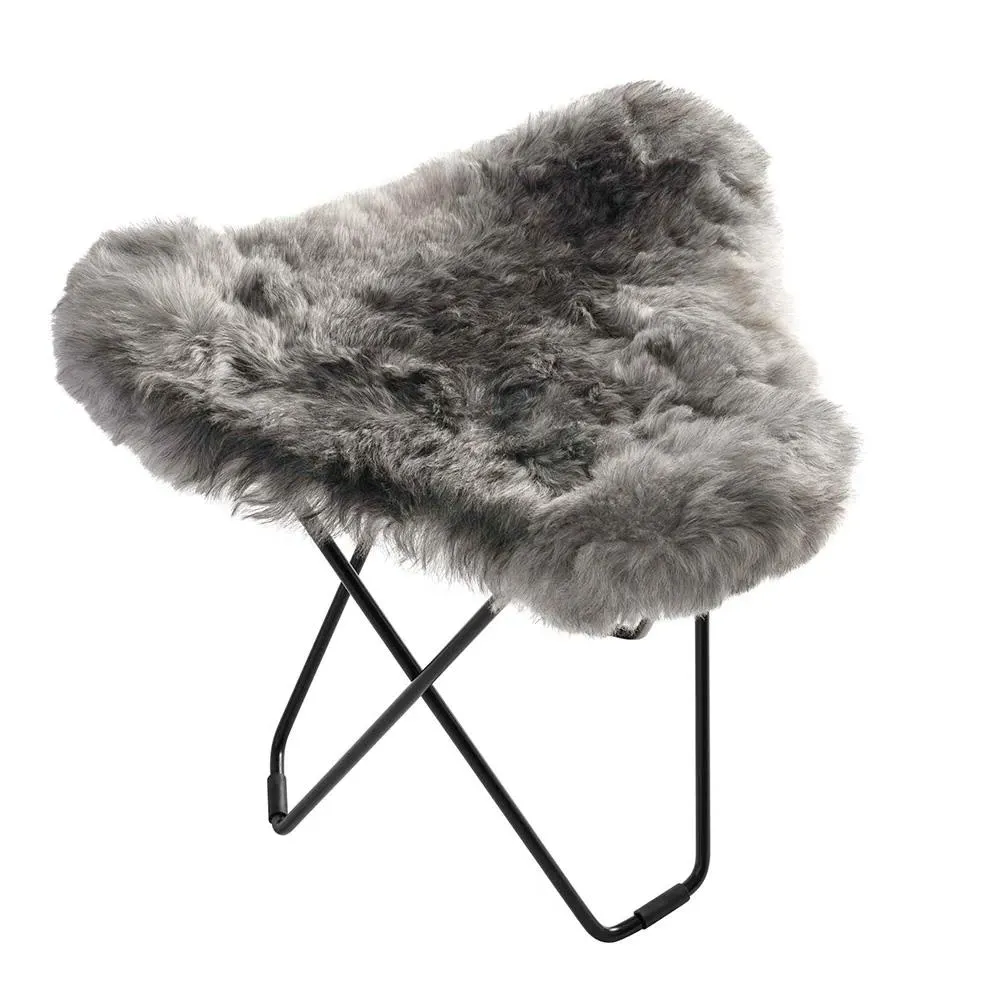 Iceland Flying Goose Stool - Grey, Sheepskin image