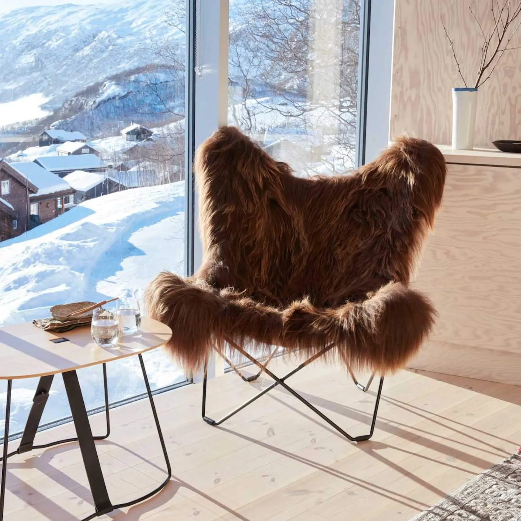 Iceland Mariposa Lounge Chair - Brown, Sheepskin