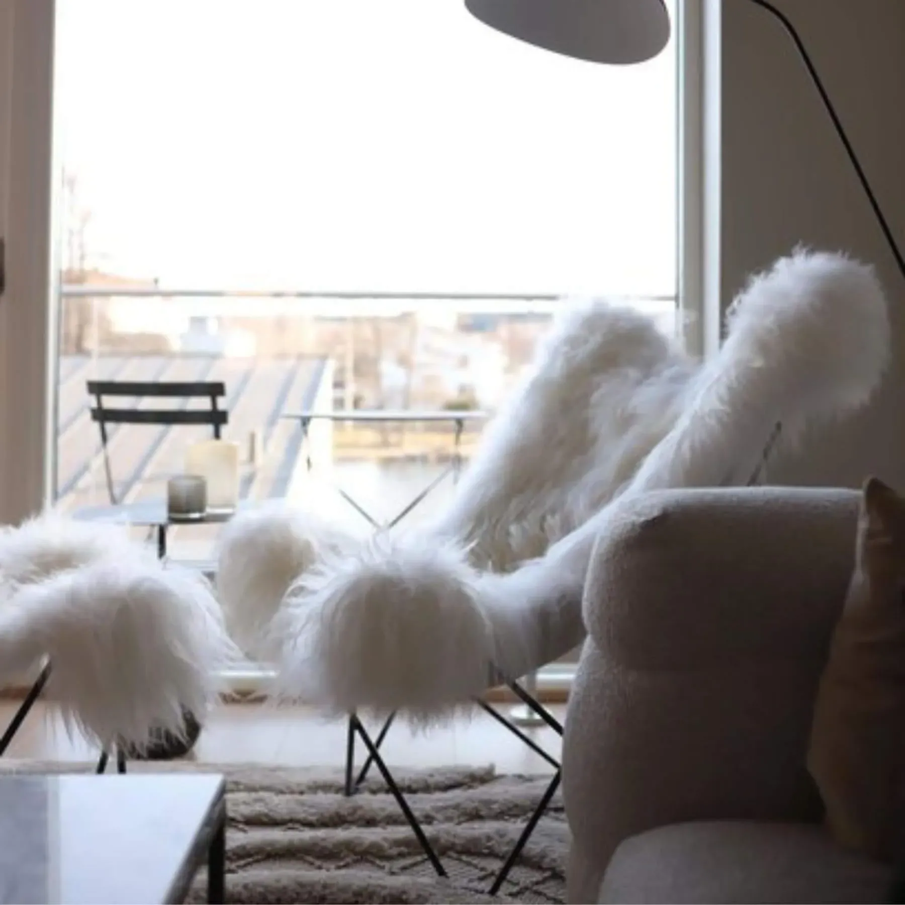 Lounge Chair with Long Hair - White, Sheepskin