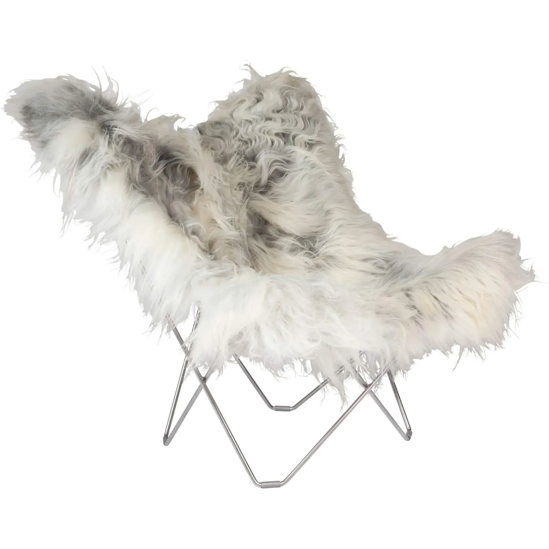 Lounge Chair with Long Sheepskin - Grey, Steel