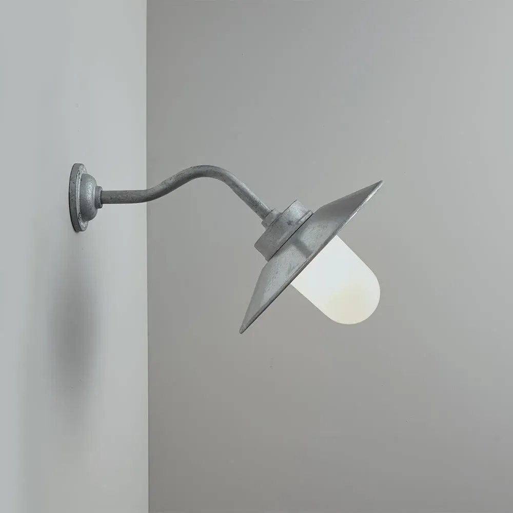 Corner Wall Light with Frosted Glass - Galvanised