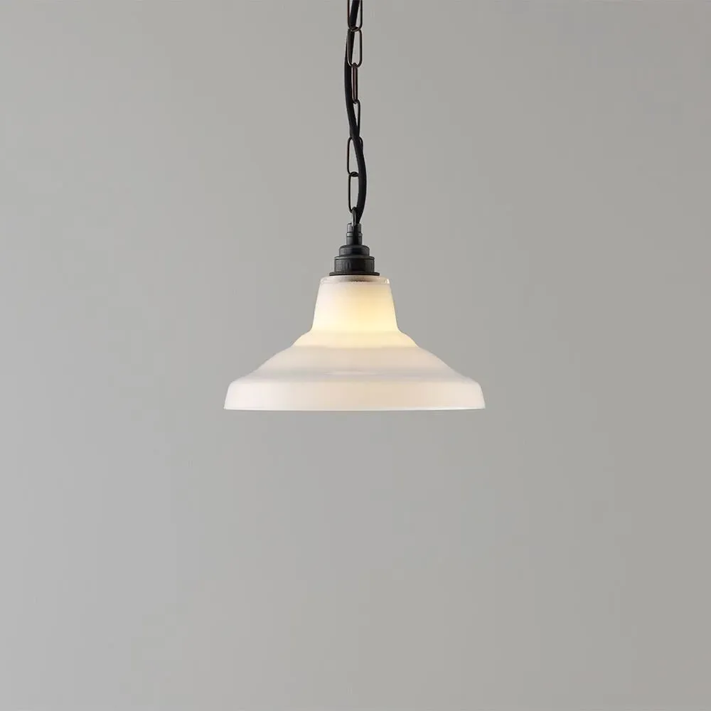 Glass School Size 1 Pendant Light - Weathered Brass, Opal Glass image
