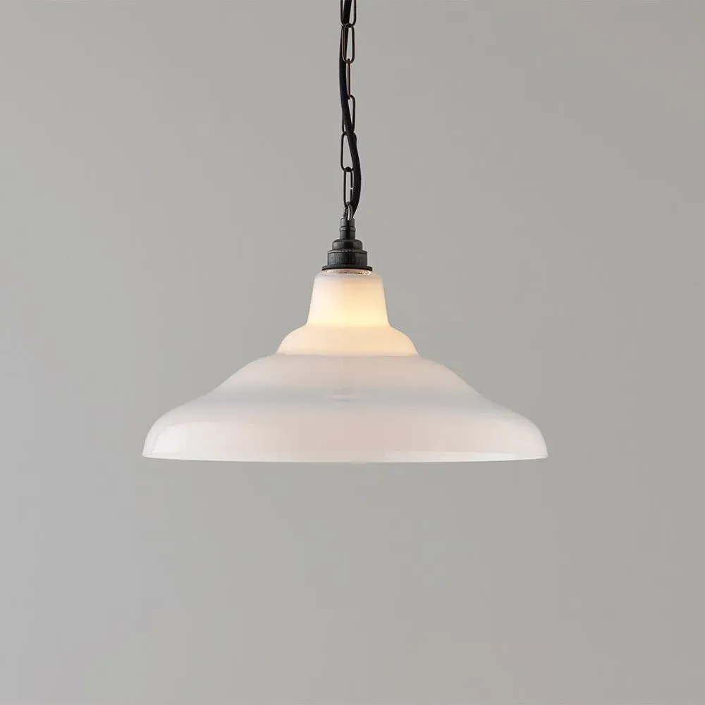 Glass School Size 2 Pendant Light - Weathered Brass, Opal Glass