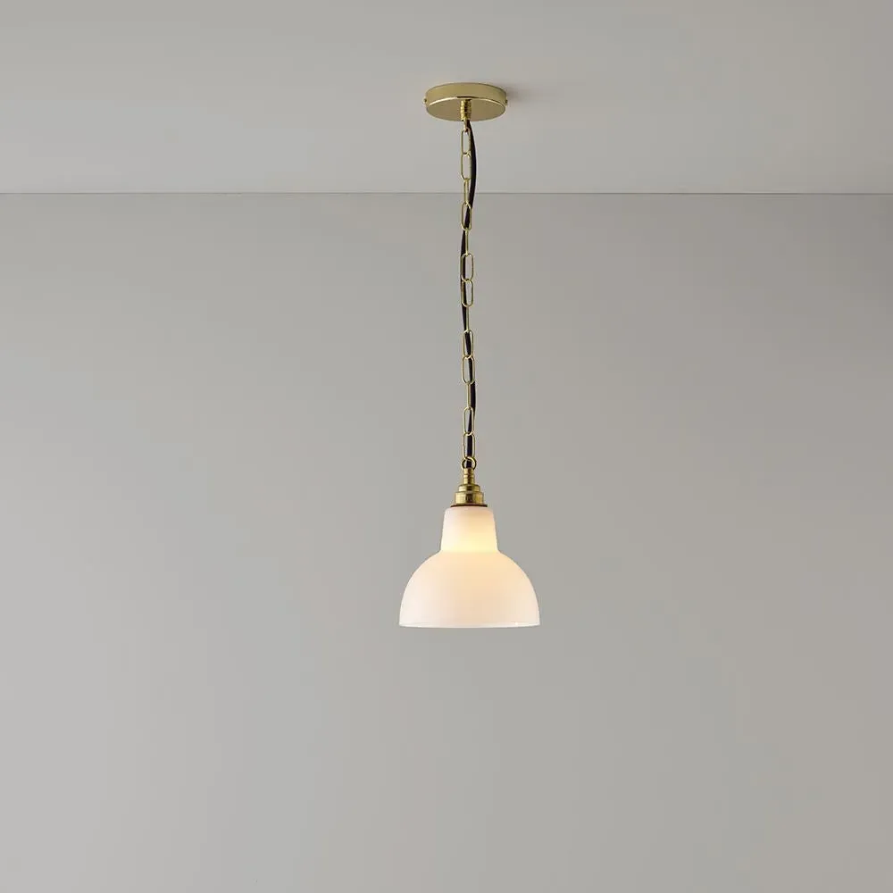Glass York Size 2 Pendant Light - Weathered Brass, Opal Glass