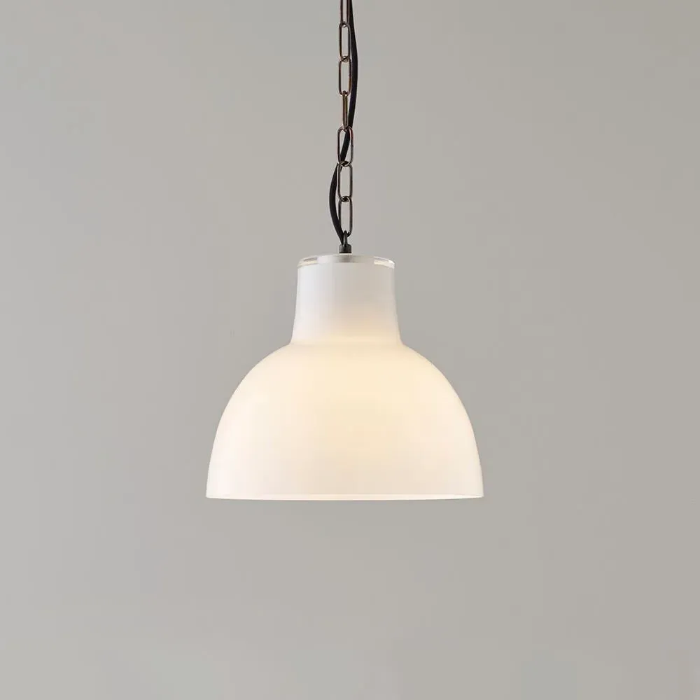 Glass York Size 2 Pendant Light - Weathered Brass, Opal Glass