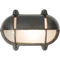 Large Oval Bulkhead Light with Eyelid - Weathered Brass