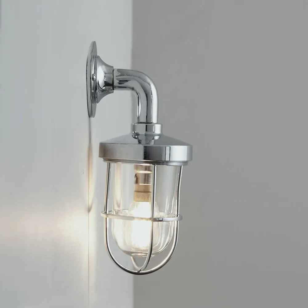 Miniature Ship's Well Glass Wall Light - Polished Chrome, Clear Glass