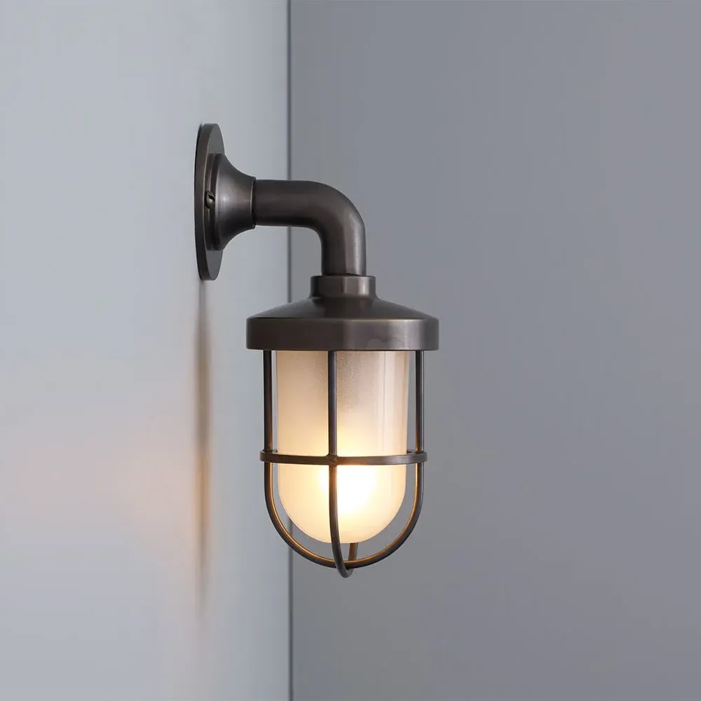 Miniature Ship's Well Glass Wall Light - Weathered Brass