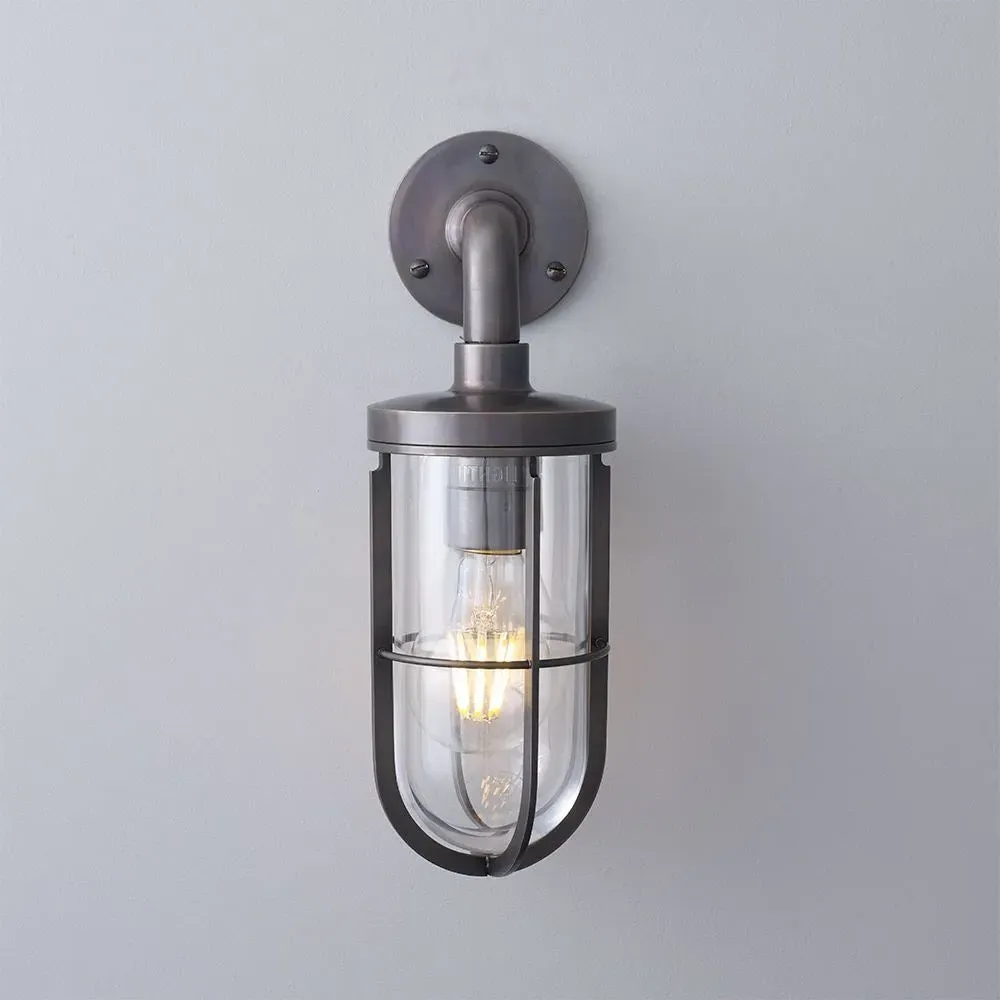 Ship's Well Glass Wall Light - Weathered Brass, Clear Glass
