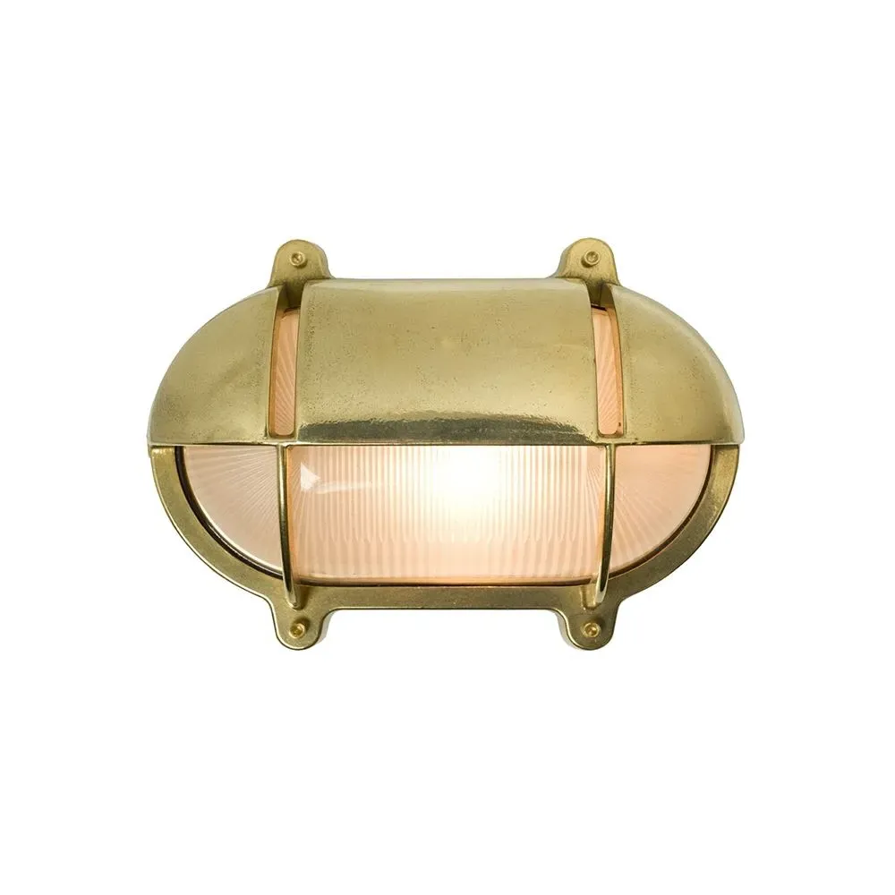 Small Oval Bulkhead Light with Eyelid - Polished Brass