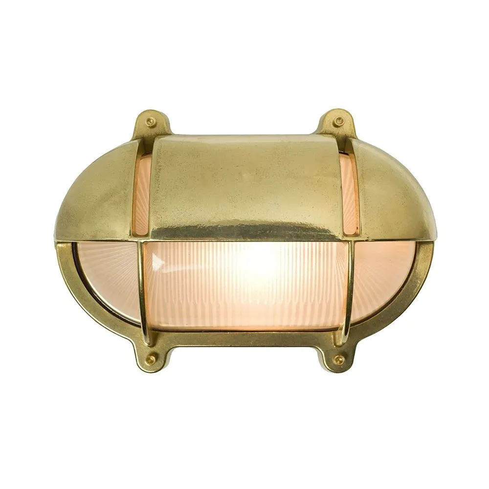 Small Oval Bulkhead Light with Eyelid - Weathered Brass