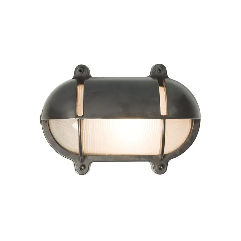 Small Oval Bulkhead Light with Eyelid - Weathered Brass