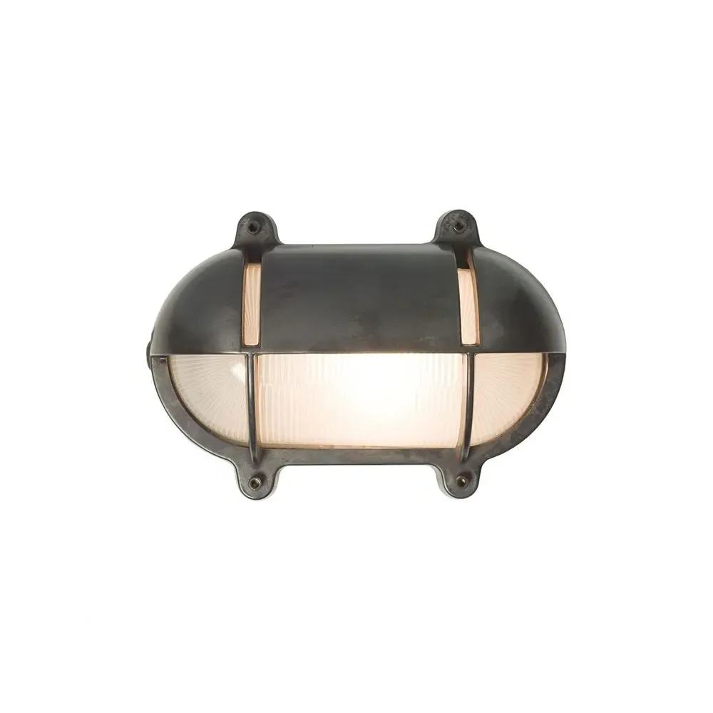 Small Oval Bulkhead Light with Eyelid - Weathered Brass