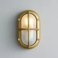 Small Oval Bulkhead Light with Guard - Brass