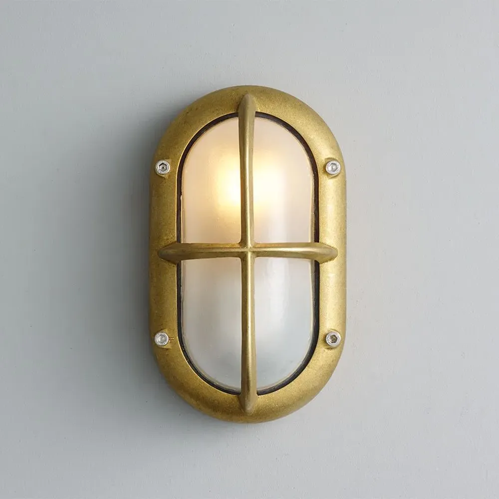 Small Oval Bulkhead Light with Guard - Weathered Brass