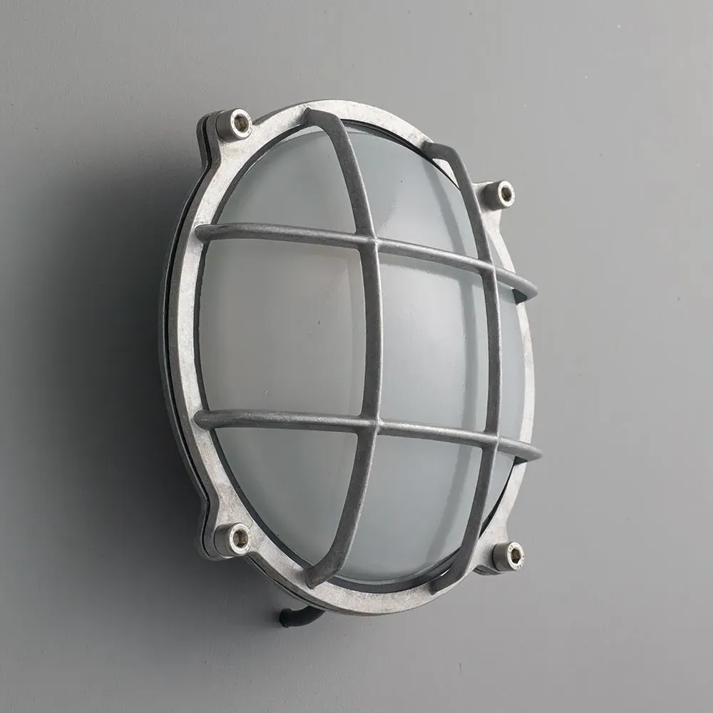 Small Round Bulkhead Light with Guard - Aluminium