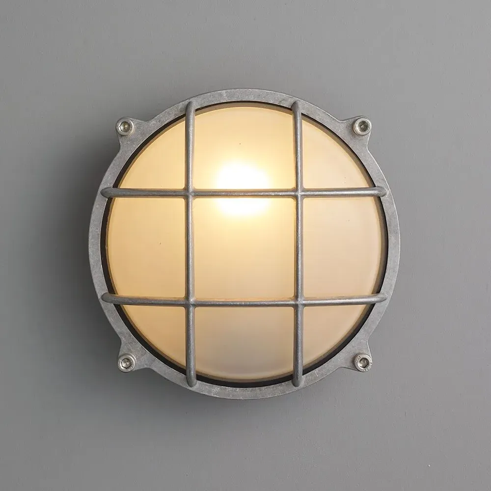 Small Round Bulkhead Light with Guard - Aluminium