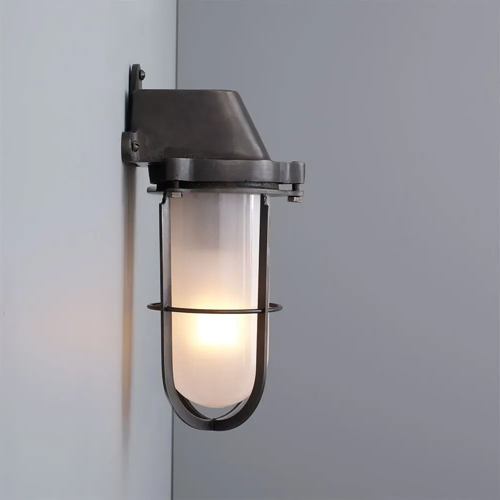 Well Glass Wall Light - Frosted, Weathered Brass