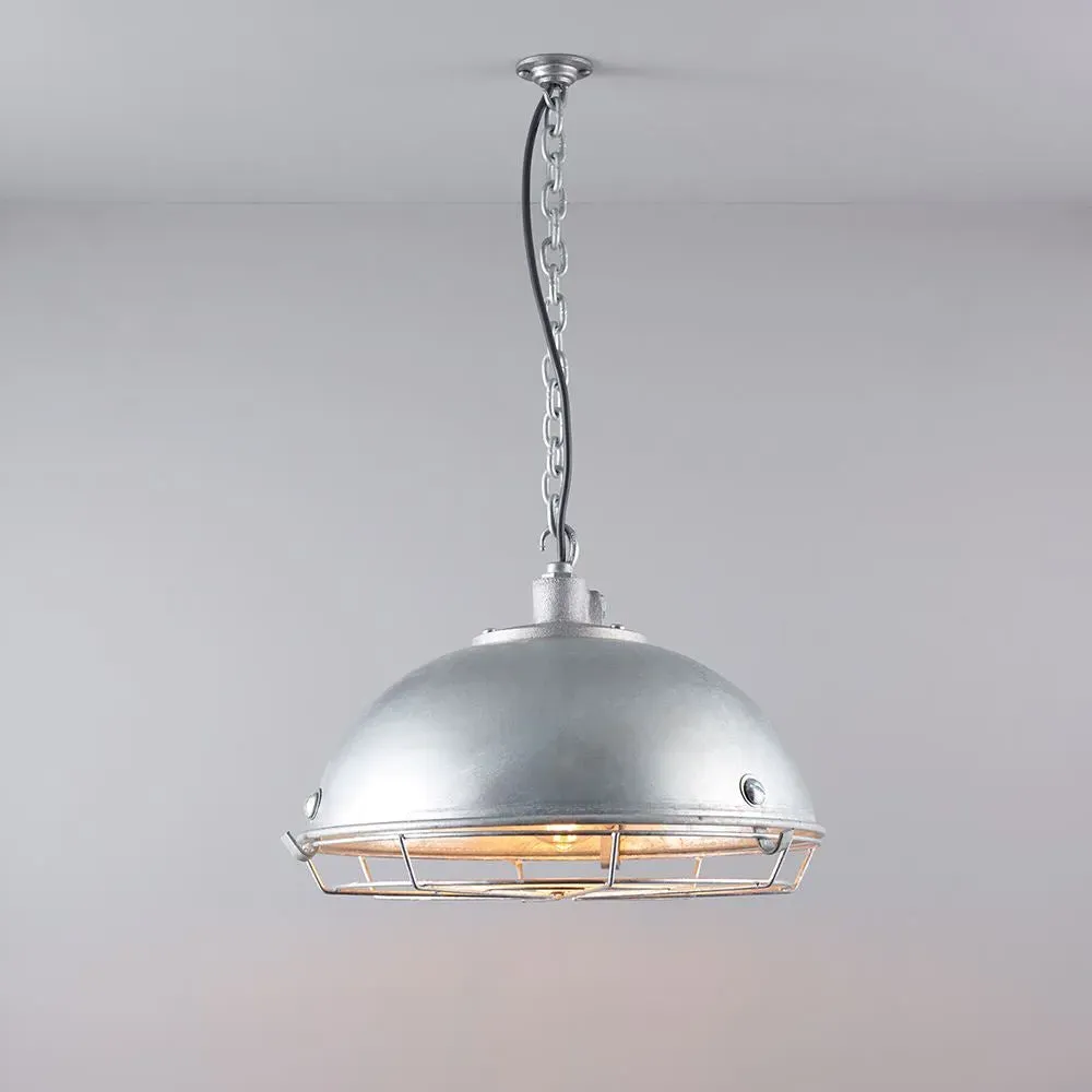Workshop Pendant Light IP44 - Galvanised Iron
