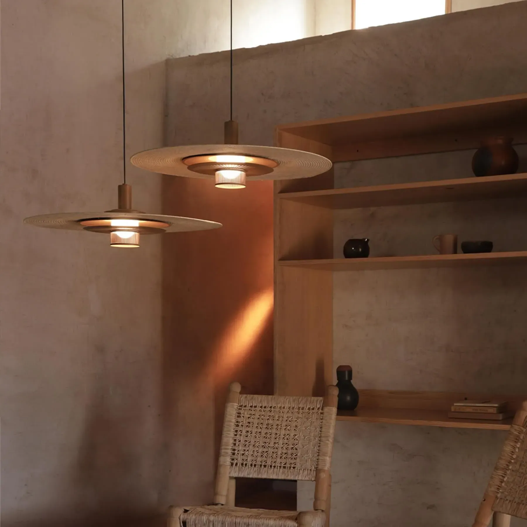 Pendant Light with Woven Shade - Beige, Metal