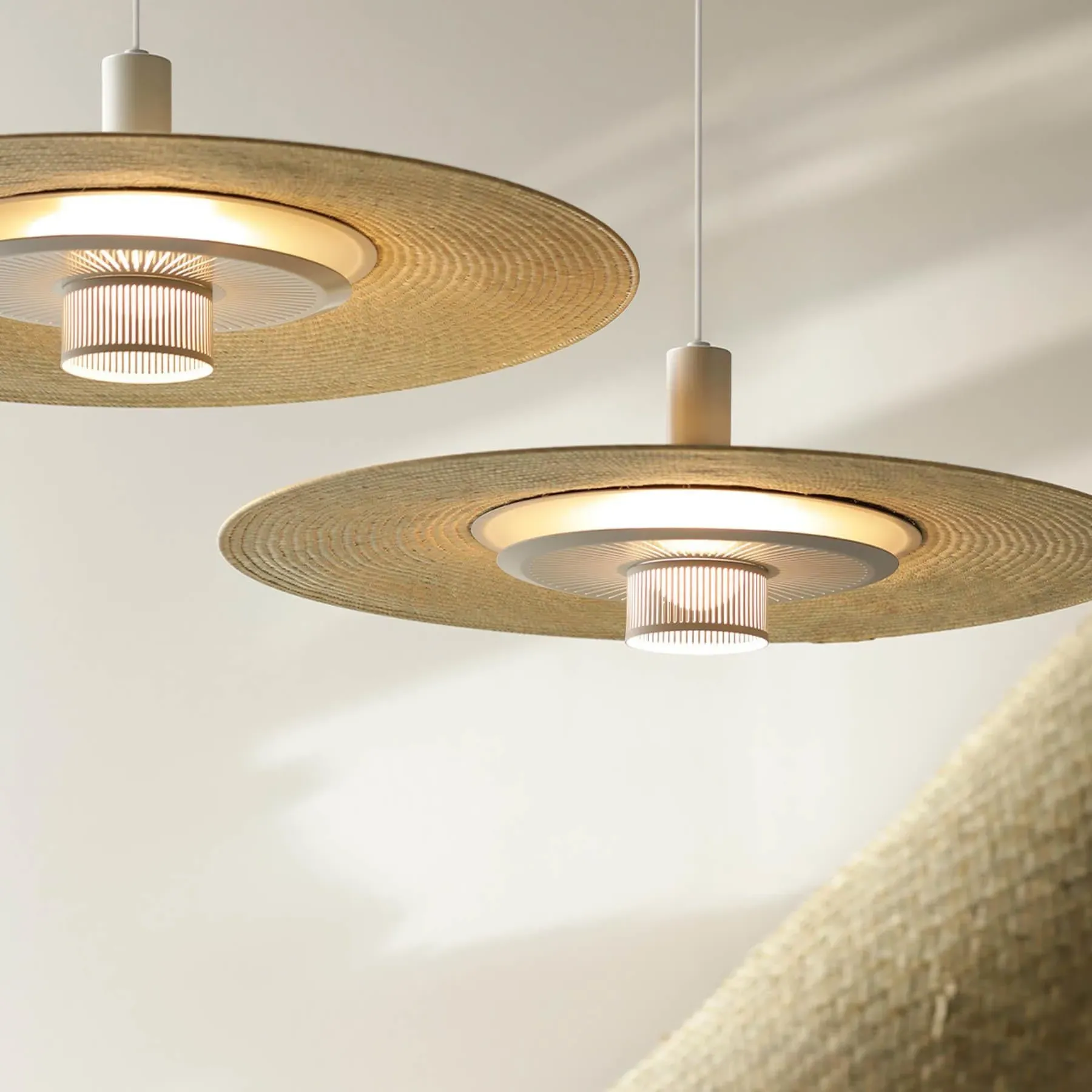 Pendant Light with Woven Shade - Green, Metal