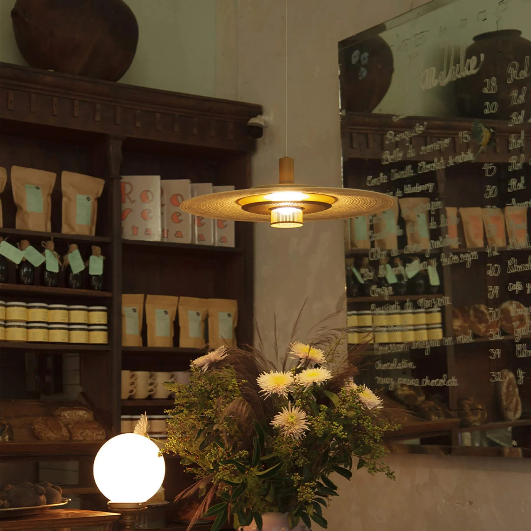 Pendant Light with Woven Shade - Green, Metal