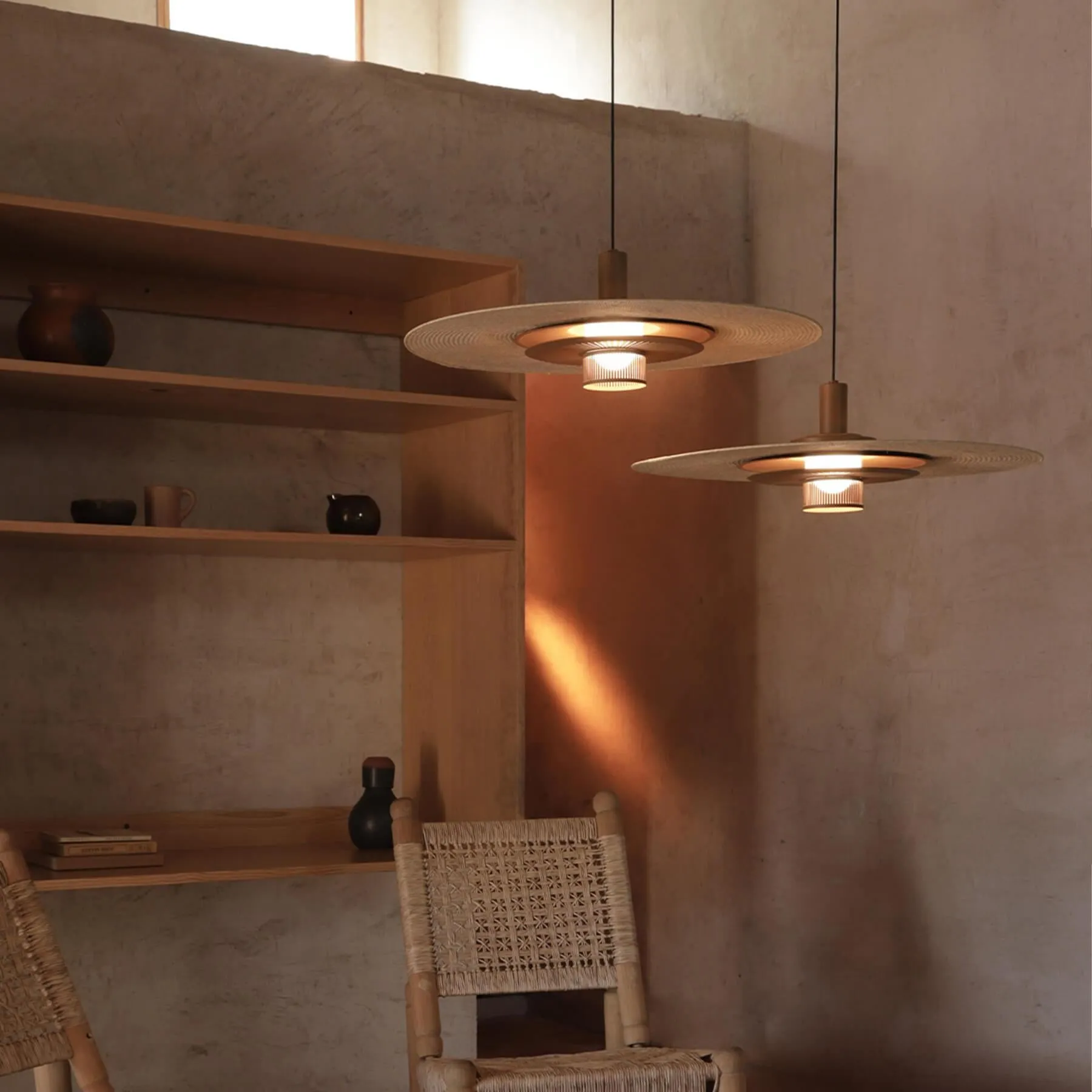 Pendant Light with Woven Shade - Green, Metal