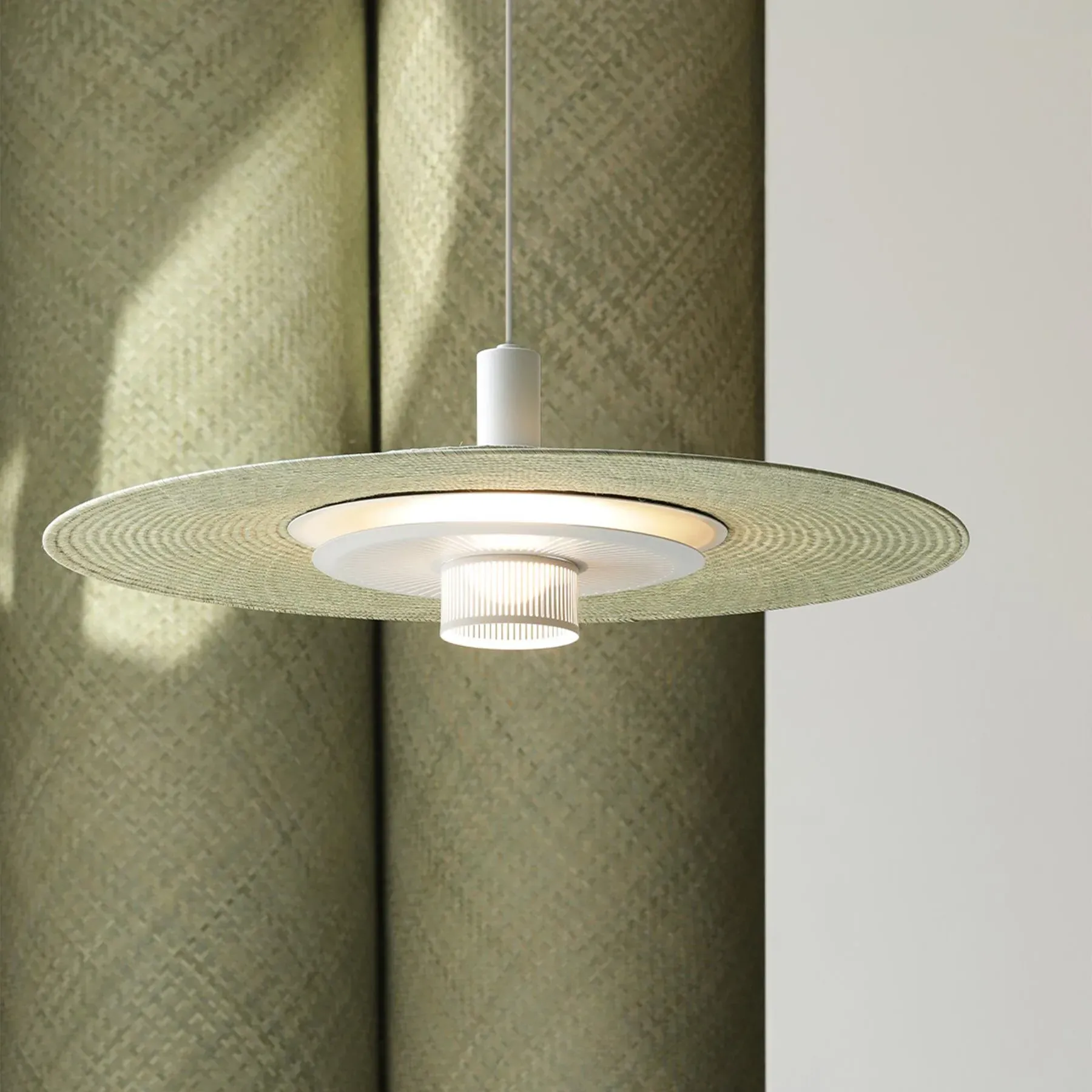 Pendant Light with Woven Shade - Green, Metal