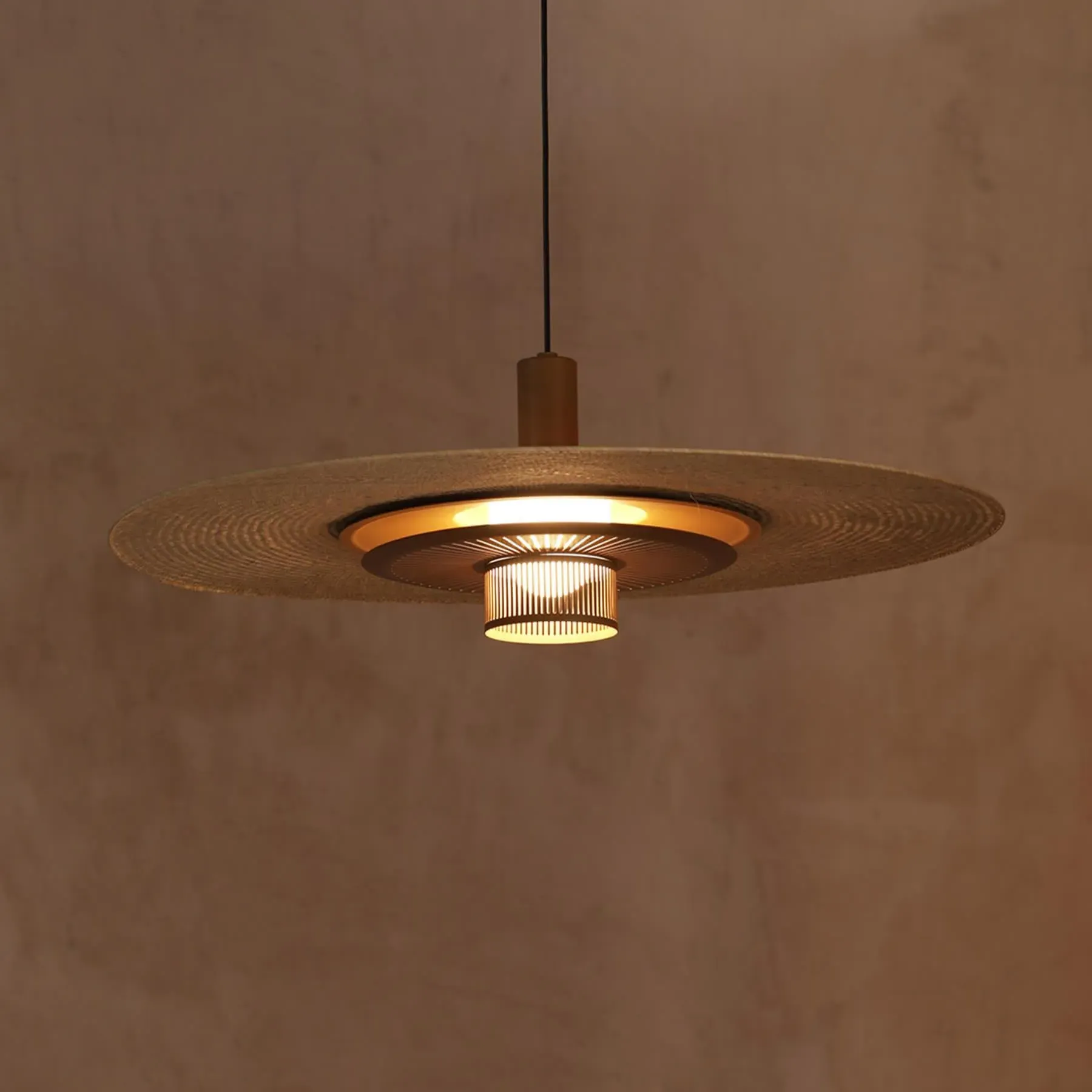 Pendant Light with Woven Shade - Ochre, Metal