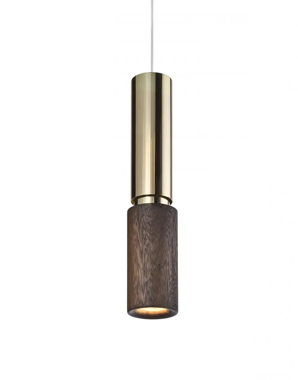 Tubular Pendant Light - Brass Metal, Saman Wood