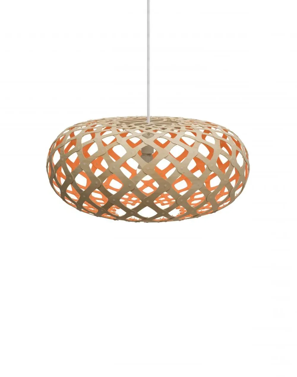 Large Pendant Light with Red Interior - Bamboo