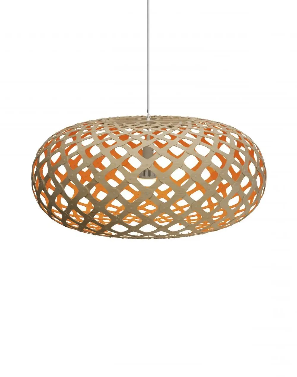 Small Pendant Light with Red Interior - Bamboo