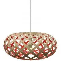 Small Pendant Light with Red Interior - Bamboo